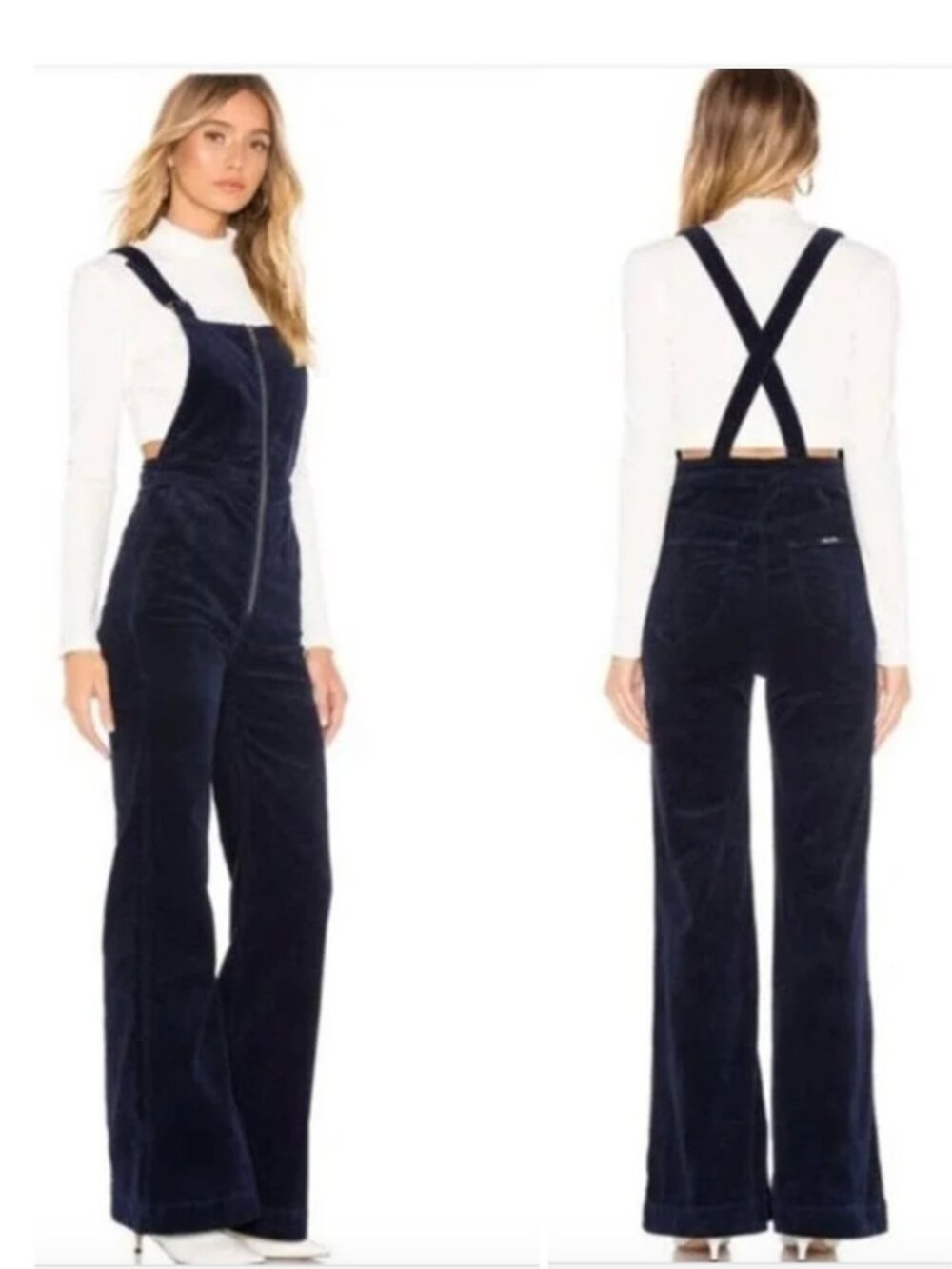 Rolla's | Eastcoast Flare Corduroy Overalls Navy Blue | Size	25
